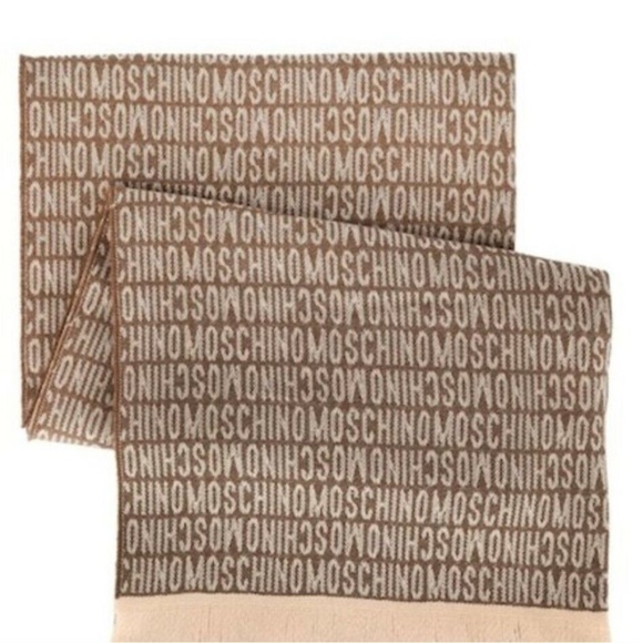 NWOT Moschino Wool Blanket Scarf Brown Tan Moschino Blanket Scarf w/ Tan Fringe - Picture 6 of 16